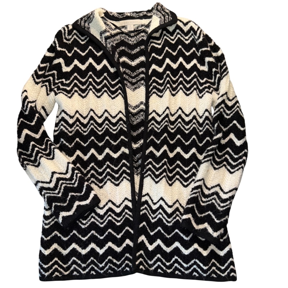 Laura Ashley Womens Medium Chevron Zigzag Knit‎ Open Front Cardigan Sweater